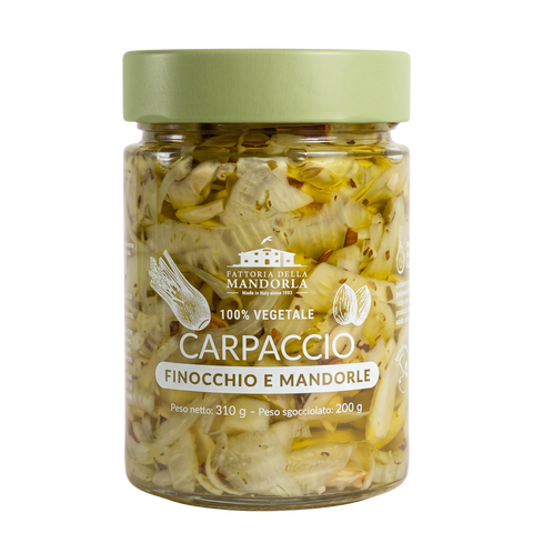 CARPACCIO DI FINOCCHIO E MANDORLA BIO - 310g — vasetto chiuso su fondo trasparente
