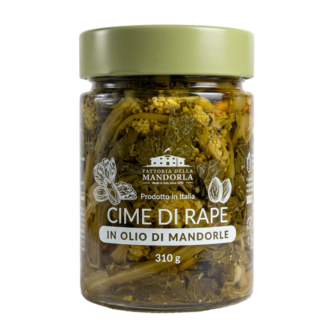 CIME DI RAPA IN OLIO DI MANDORLA BIO - 310g — vasetto chiuso su fondo trasparente